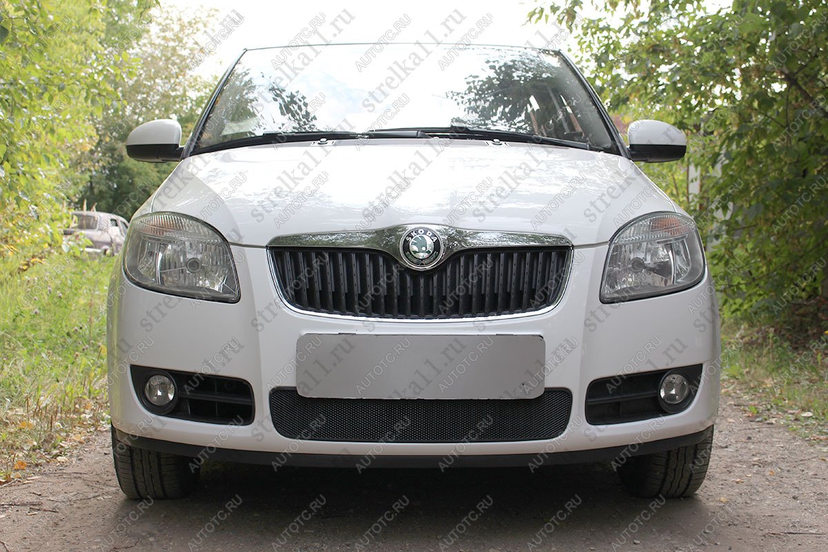 2 899 р. Защита радиатора Стрелка11 Стандарт  Skoda Fabia  Mk2 - Roomster  5J (черная)  с доставкой в г. Екатеринбург