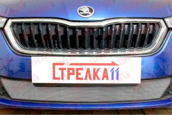 3 299 р. Защита радиатора (низ) Стрелка11 Стандарт  Skoda Rapid  MK2 (2019-2024) (хром)  с доставкой в г. Екатеринбург. Увеличить фотографию 2