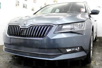 4 849 р. Защита радиатора (2 части) Стрелка11 Стандарт Skoda Superb B8 (3V5) универсал дорестайлинг (2015-2019) (черная)  с доставкой в г. Екатеринбург. Увеличить фотографию 2