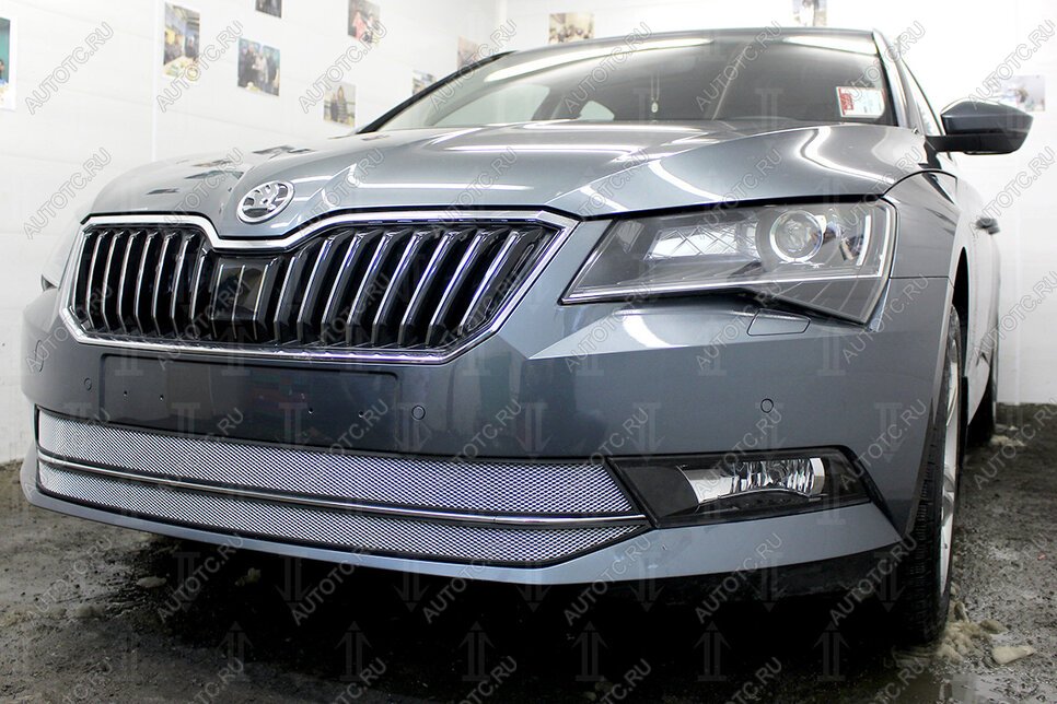 4 799 р. Защита радиатора (2 части) Стрелка11 Стандарт  Skoda Superb ( B8 (3V),  B8 (3V5)) (2015-2019) лифтбэк дорестайлинг, универсал дорестайлинг (хром)  с доставкой в г. Екатеринбург