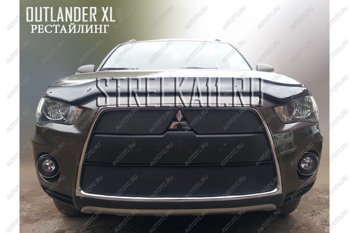 799 р. Зимняя заглушка решетки радиатора (верх) Стрелка11  Mitsubishi Outlander  XL (2010-2013) (CW)  рестайлинг (черная)  с доставкой в г. Екатеринбург