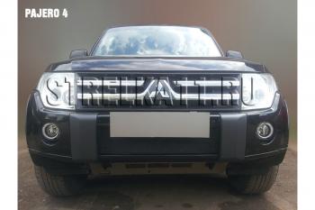 Зимняя заглушка решетки радиатора Стрелка11 Mitsubishi Pajero 4 V80 дорестайлинг (2006-2011)  (черная)