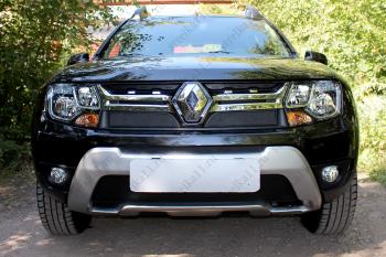 799 р. Зимняя заглушка решетки радиатора (верх) Стрелка11 Renault Duster HS рестайлинг (2015-2021) (черная)  с доставкой в г. Екатеринбург. Увеличить фотографию 1