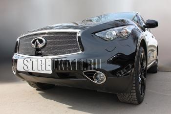 7 199 р. Защита радиатора (верх с вырезом под камеру) Стрелка11 Премиум INFINITI FX37 S51 рестайлинг (2011-2013) (черная)  с доставкой в г. Екатеринбург. Увеличить фотографию 2