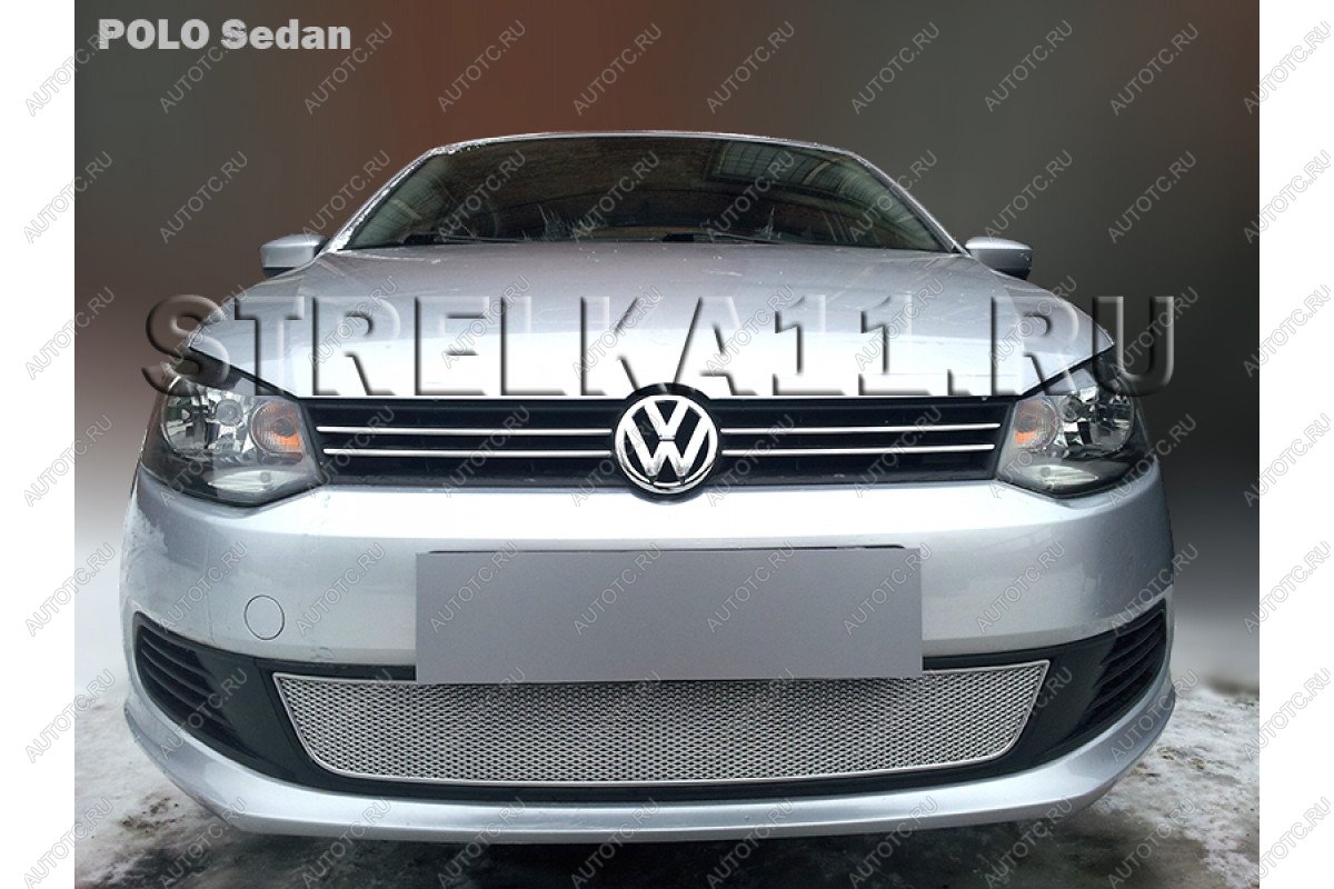 4 799 р. Защита радиатора Стрелка11 PREMIUM  Volkswagen Polo  5 (2009-2015) седан дорестайлинг (хром)  с доставкой в г. Екатеринбург