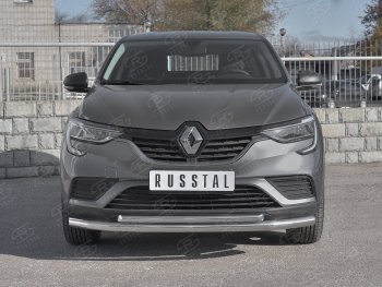 Защита переднего бампера (2 трубы Ø63 и 42 мм, нержавейка) SLITKOFF Renault Arkana (2019-2024)