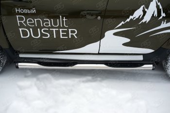 9 549 р. Пороги труба d76 с накладкой Russtal (чёрные V2) Renault Duster HS рестайлинг (2015-2021)  с доставкой в г. Екатеринбург. Увеличить фотографию 2