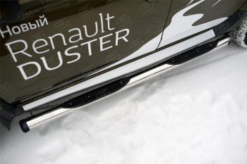 9 549 р. Пороги труба d76 с накладкой Russtal (чёрные V2) Renault Duster HS рестайлинг (2015-2021)  с доставкой в г. Екатеринбург. Увеличить фотографию 1