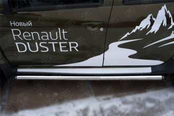 15 299 р. Защита порогов (Ø63 мм, нержавейка) Russtal Renault Duster HS рестайлинг (2015-2021) (с пластиковыми заглушками)  с доставкой в г. Екатеринбург. Увеличить фотографию 2