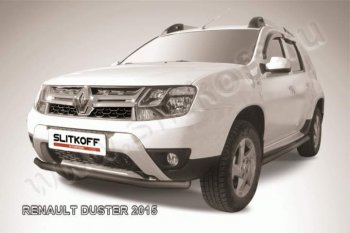 8 299 р. Защита переднего бампер Slitkoff Renault Duster HS рестайлинг (2015-2021) (Цвет: серебристый)  с доставкой в г. Екатеринбург. Увеличить фотографию 1