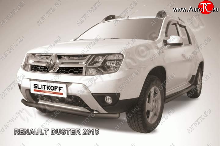 8 299 р. Защита переднего бампер Slitkoff Renault Duster HS рестайлинг (2015-2021) (Цвет: серебристый)  с доставкой в г. Екатеринбург