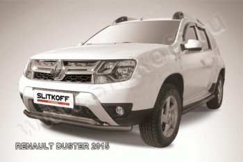 9 549 р. Защита переднего бампер Slitkoff Renault Duster HS рестайлинг (2015-2021) (Цвет: серебристый)  с доставкой в г. Екатеринбург. Увеличить фотографию 1