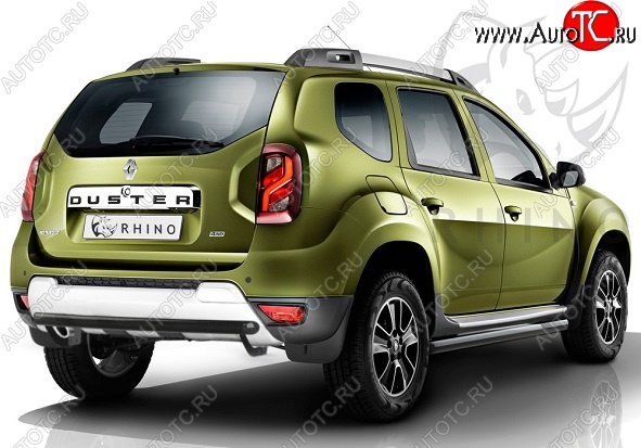 8 799 р. Защита порогов из круглой трубы диаметром 63 мм Russtal Renault Duster HS рестайлинг (2015-2021) (Сталь с полимерным покрытием. Цвет: чёрный )  с доставкой в г. Екатеринбург