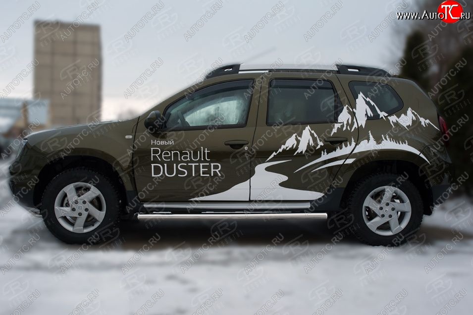 5 899 р. Защита порогов из круглой трубы диаметром 63 мм Russtal v23  Renault Duster  HS (2015-2021) рестайлинг (Сталь с полимерным покрытием. Цвет: серебристый)  с доставкой в г. Екатеринбург