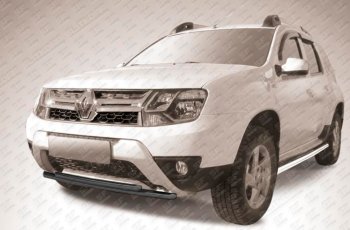 7 999 р. Защита переднего бампера Slitkoff (Ø 42+Ø 42, двойная). Renault Duster HS рестайлинг (2015-2021) (Сталь с полимерным покрытием. Цвет: черный)  с доставкой в г. Екатеринбург. Увеличить фотографию 1