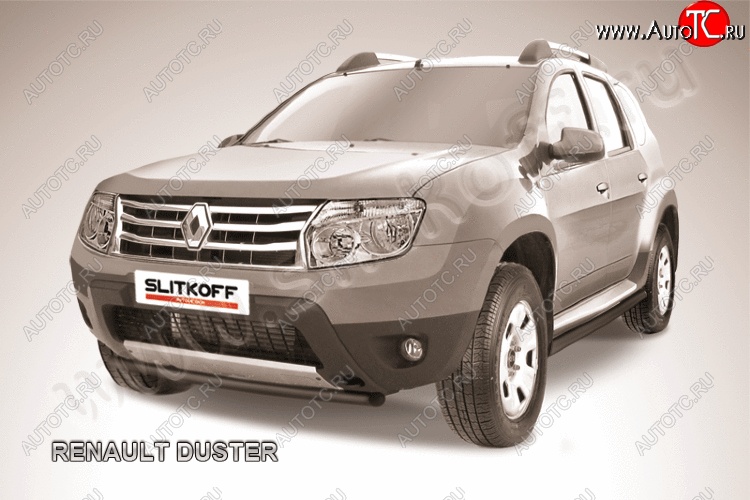 7 599 р. Защита переднего бампер Slitkoff  Renault Duster  HS (2010-2015) дорестайлинг (Цвет: серебристый)  с доставкой в г. Екатеринбург