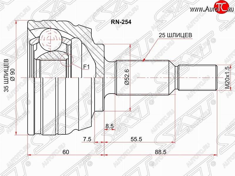 2 689 р. Шрус (наружный) 4WD SAT (35*25*52.6 мм) Renault Duster HS дорестайлинг (2010-2015)  с доставкой в г. Екатеринбург