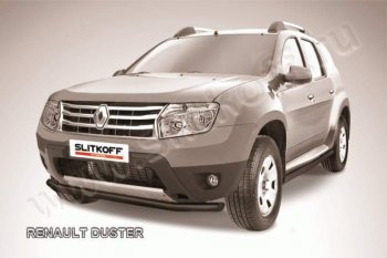 8 299 р. Защита переднего бампер Slitkoff  Renault Duster  HS (2010-2015) дорестайлинг (Цвет: серебристый)  с доставкой в г. Екатеринбург. Увеличить фотографию 1