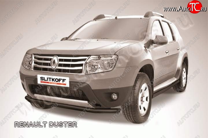 8 299 р. Защита переднего бампер Slitkoff  Renault Duster  HS (2010-2015) дорестайлинг (Цвет: серебристый)  с доставкой в г. Екатеринбург