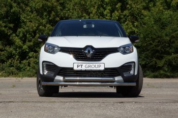 Защита переднего бампера двойная из труб d63/63 мм Petroil Tuning Renault Kaptur дорестайлинг (2016-2020)  (Нержавеющая полированная сталь)