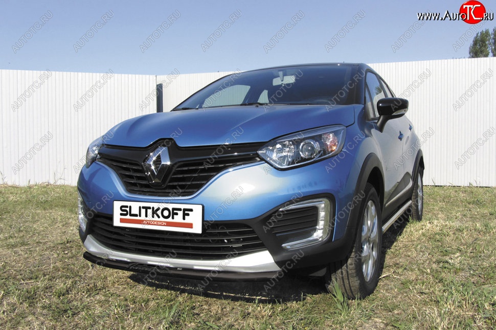 6 249 р. Защита переднего бампера из трубы d42 Slitkoff Renault Kaptur дорестайлинг (2016-2020) (Цвет: серебристый)  с доставкой в г. Екатеринбург