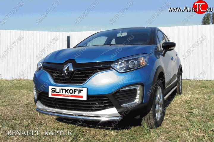 10 849 р. Одинарная защита переднего бампера диаметром 42 мм Slitkoff  Renault Kaptur (2016-2020) дорестайлинг (Для автомобиля 2WD)  с доставкой в г. Екатеринбург