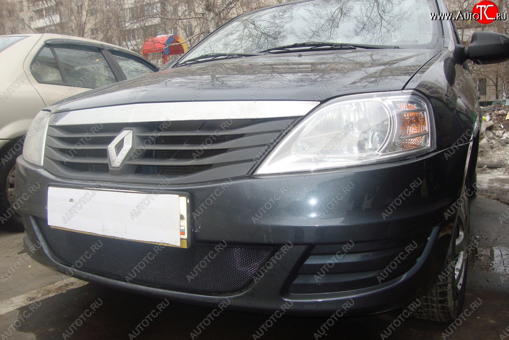 2 199 р. Защитная сетка на бампер Russtal (черная) Renault Logan 1 дорестайлинг (2004-2010)  с доставкой в г. Екатеринбург