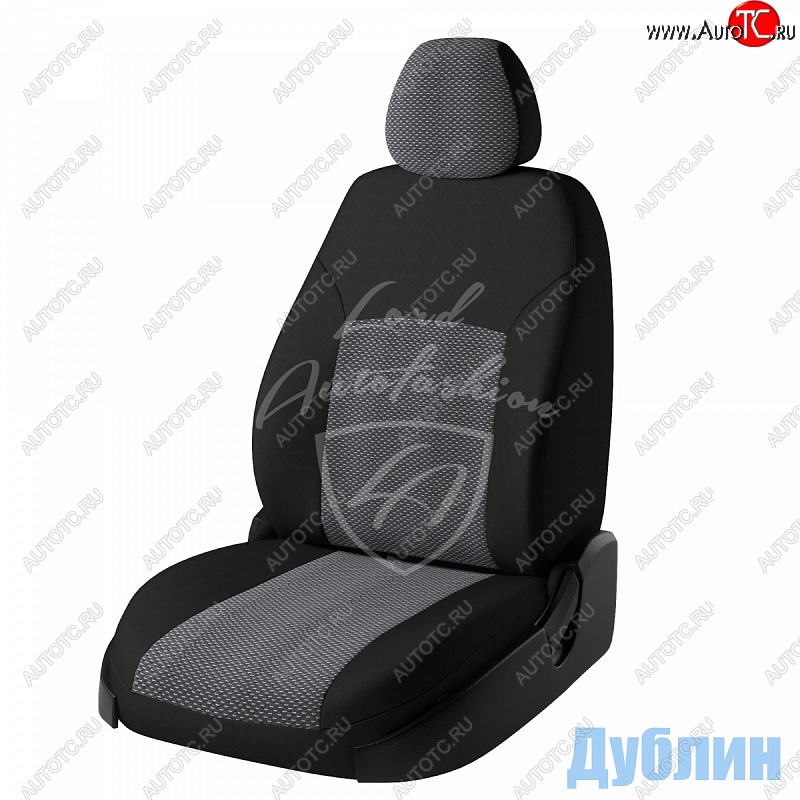 6 399 р. Чехлы для сидений Lord Autofashion Дублин (жаккард, 3 Г-образных подгол-ка)  Renault Logan  2 - Sandero  (B8) (Черный, вставка Ёж Белый)  с доставкой в г. Екатеринбург