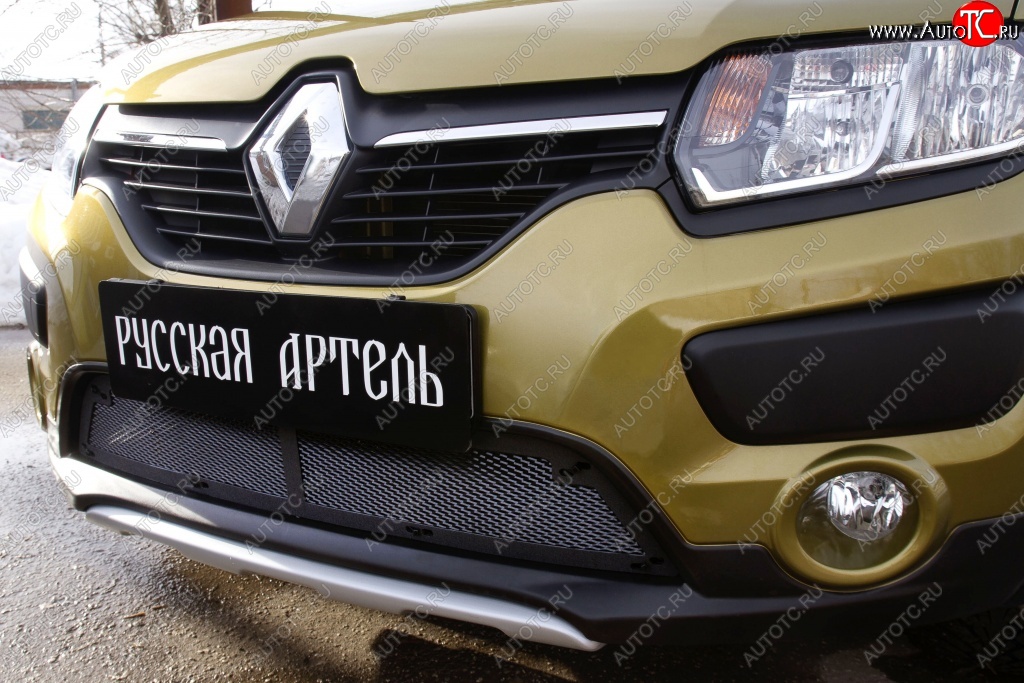 1 799 р. Защитная сетка решетки переднего бампера РА Renault Sandero Stepway (B8) дорестайлинг (2014-2018)  с доставкой в г. Екатеринбург