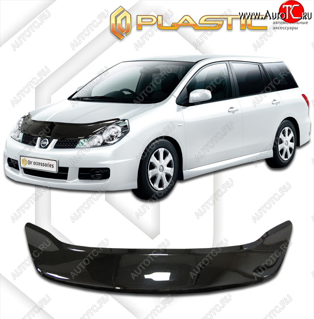 2 079 р. Дефлектор капота (exclusive) CA-Plastic  Nissan Wingroad  3 Y12 (2005-2018) 3-ое универсал (Classic чёрный, Без надписи)  с доставкой в г. Екатеринбург