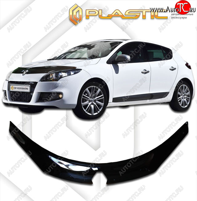 2 199 р. Дефлектор капота (exclusive) CA-Plastic  Renault Megane  купе 3 дв. (2008-2014) дорестайлинг, 1-ый рестайлинг (Classic чёрный, Без надписи)  с доставкой в г. Екатеринбург