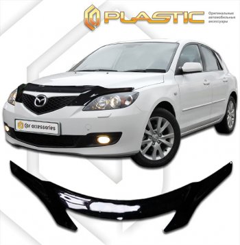 2 479 р. Дефлектор капота (exclusive) CA-Plastic  Mazda 3/Axela  BK (2003-2009) дорестайлинг, хэтчбэк, рестайлинг, хэтчбэк (Classic чёрный, Без надписи)  с доставкой в г. Екатеринбург. Увеличить фотографию 1