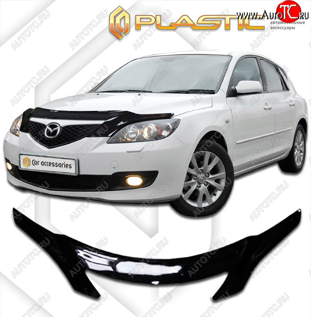 2 479 р. Дефлектор капота (exclusive) CA-Plastic  Mazda 3/Axela  BK (2003-2009) дорестайлинг, хэтчбэк, рестайлинг, хэтчбэк (Classic чёрный, Без надписи)  с доставкой в г. Екатеринбург