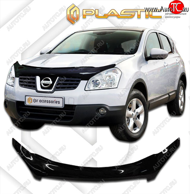 2 199 р. Дефлектор капота (exclusive) CA-Plastic  Nissan Dualis (2007-2014) J10 дорестайлинг, J10 1-ый рестайлинг, J10 2-ой рестайлинг (Classic черный, Без надписи)  с доставкой в г. Екатеринбург