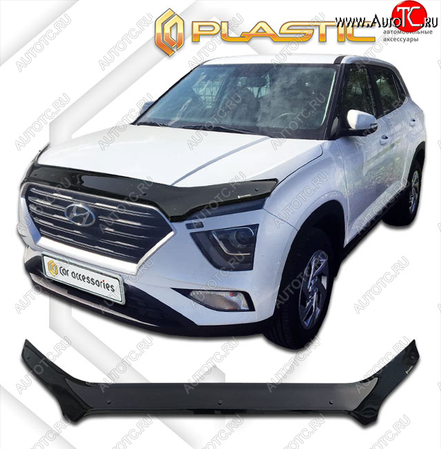 2 599 р. Дефлектор капота (exclusive) CA-Plastic  Hyundai Creta  SU (2020-2022) (Classic чёрный, Без надписи)  с доставкой в г. Екатеринбург