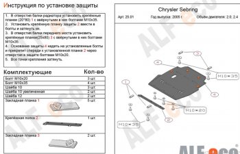 15 999 р. Защита картера двигателя и КПП (V-2,0; 2,4) Alfeco  Chrysler Sebring  JR (2000-2003) седан дорестайлинг (Алюминий 4 мм)  с доставкой в г. Екатеринбург. Увеличить фотографию 1