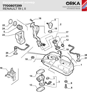 15 499 р. Топливный бак (сталь, антикоррозия) ORKA Renault 19 (1988-1996)  с доставкой в г. Екатеринбург. Увеличить фотографию 2