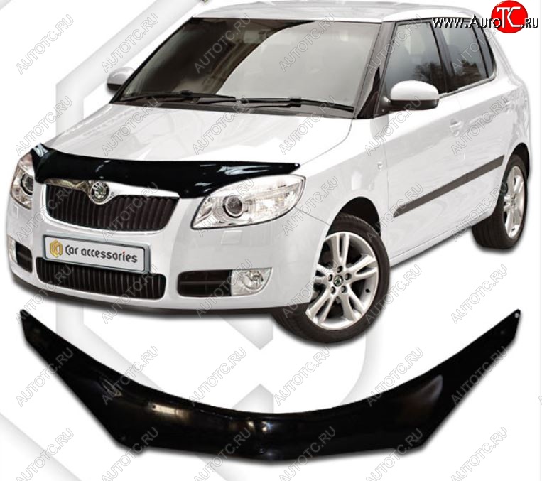 2 199 р. Дефлектор капота CA-Plastiс  Skoda Fabia  Mk2 (2007-2010) универсал дорестайлинг, хэтчбэк дорестайлинг (Classic черный, Без надписи)  с доставкой в г. Екатеринбург