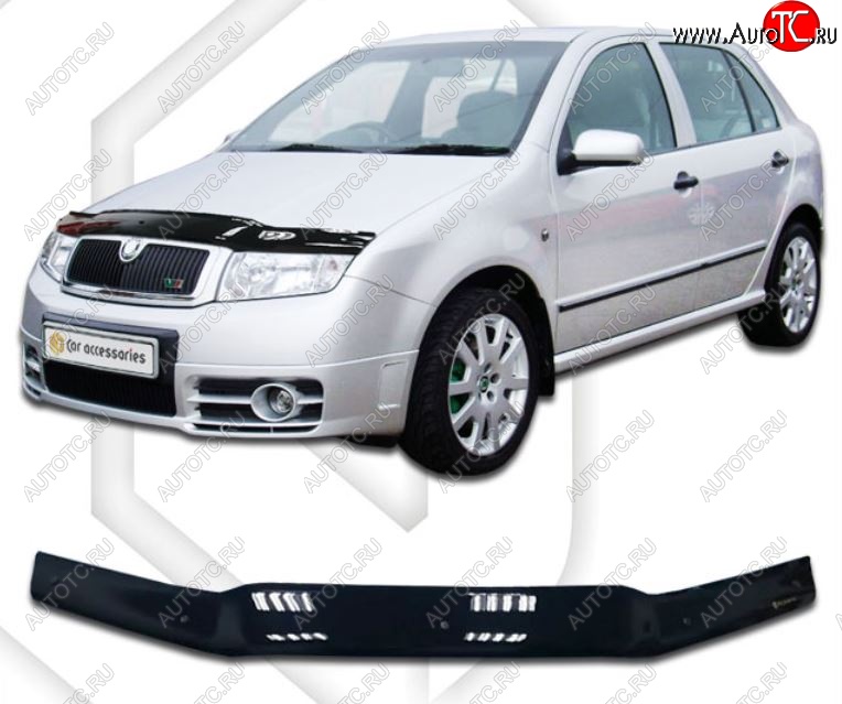 1 759 р. Дефлектор капота CA-Plastiс  Skoda Fabia  Mk1 (2004-2008) седан рестайлинг, хэтчбек рестайлинг (Classic черный, Без надписи)  с доставкой в г. Екатеринбург