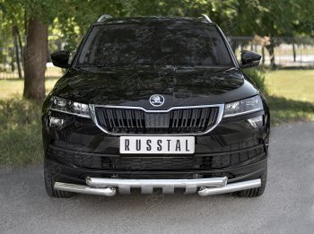 Защита переднего бампера (2 трубы Ø63 мм, нержавейка) Russtal Skoda Karoq NU7 дорестайлинг (2017-2021)