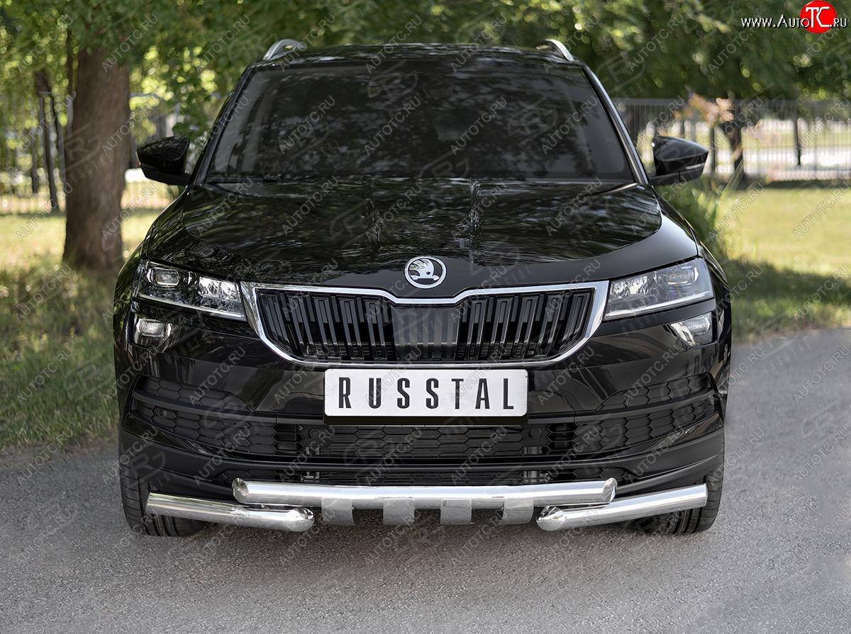 17 999 р. Защита переднего бампера (2 трубы Ø63 мм, нержавейка) Russtal Skoda Karoq NU7 дорестайлинг (2017-2021)  с доставкой в г. Екатеринбург