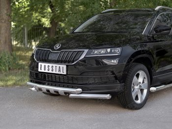 17 999 р. Защита переднего бампера (2 трубы Ø63 мм, нержавейка) Russtal Skoda Karoq NU7 дорестайлинг (2017-2021)  с доставкой в г. Екатеринбург. Увеличить фотографию 2