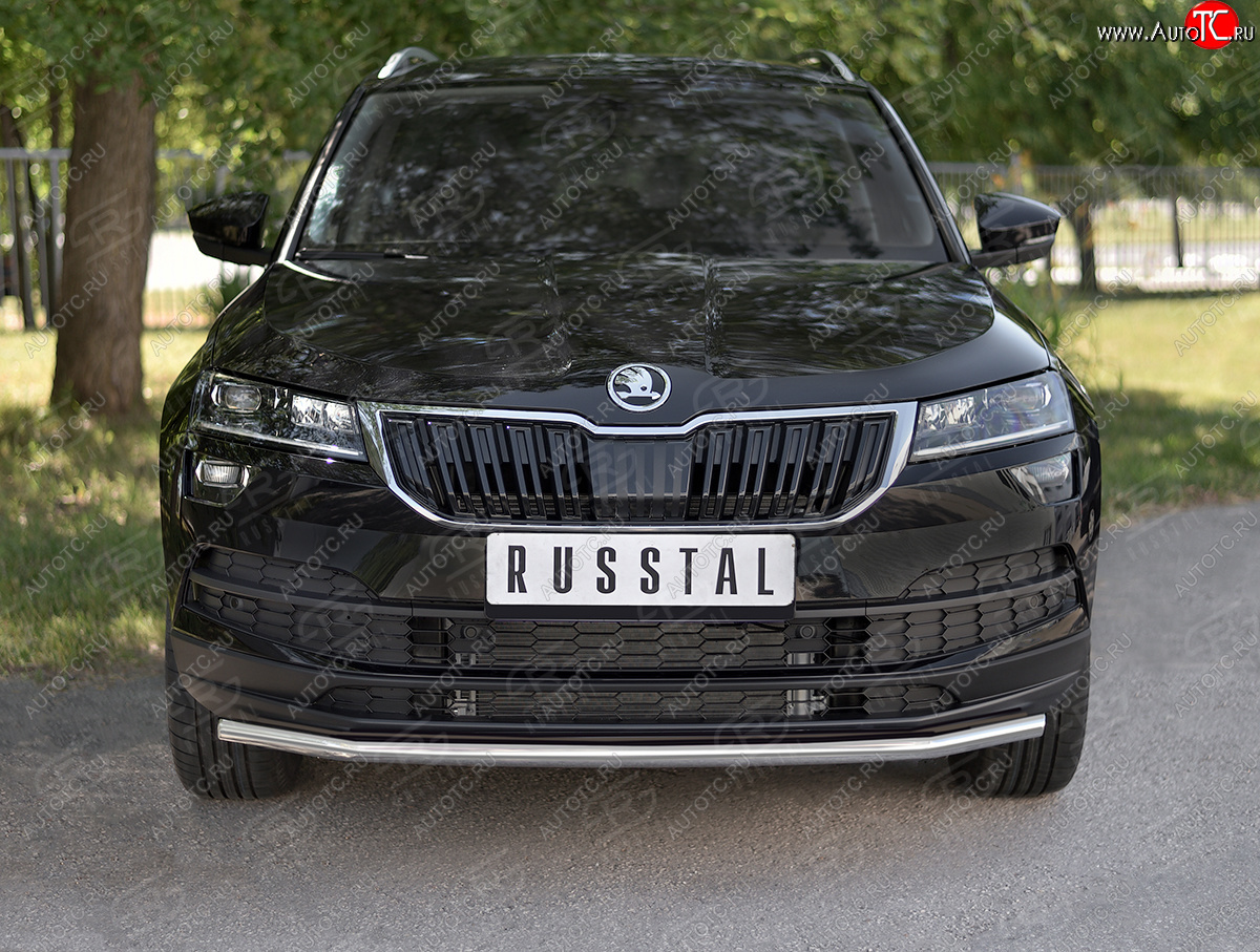 8 349 р. Защита переднего бампера (Ø42 мм, нержавейка) Russtal Skoda Karoq NU7 дорестайлинг (2017-2021)  с доставкой в г. Екатеринбург