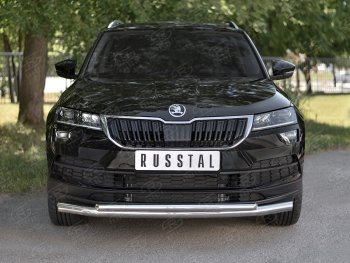 Защита переднего бампера (2 трубы Ø63 и 42 мм, нержавейка) Russtal Skoda (Шкода) Karoq (Карог)  NU7 (2017-2021) NU7 дорестайлинг