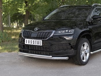 8 999 р. Защита переднего бампера (2 трубы Ø63 и 42 мм, нержавейка) Russtal Skoda Karoq NU7 дорестайлинг (2017-2021)  с доставкой в г. Екатеринбург. Увеличить фотографию 2