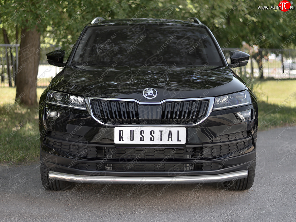 12 499 р. Защита переднего бампера (Ø63 мм, нержавейка) Russtal Skoda Karoq NU7 дорестайлинг (2017-2021)  с доставкой в г. Екатеринбург