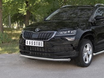 12 499 р. Защита переднего бампера (Ø63 мм, нержавейка) Russtal Skoda Karoq NU7 дорестайлинг (2017-2021)  с доставкой в г. Екатеринбург. Увеличить фотографию 2