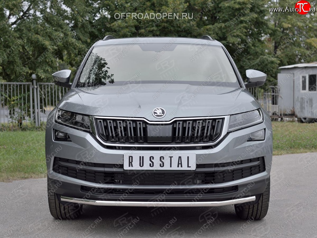 15 499 р. Защита переднего бампера (Ø63 мм, нержавейка) SLITKOFF Skoda Kodiaq NU7 дорестайлинг (2017-2021)  с доставкой в г. Екатеринбург