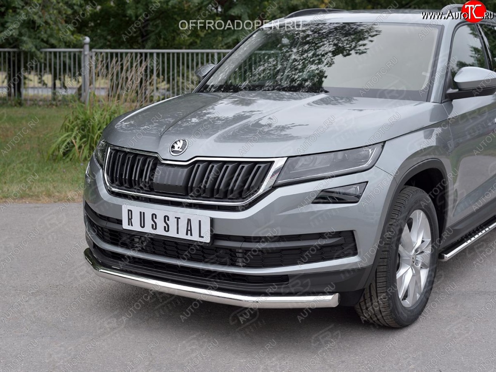 14 349 р. Защита переднего бампера (Ø63 мм, нержавейка) SLITKOFF Skoda Kodiaq NU7 дорестайлинг (2017-2021)  с доставкой в г. Екатеринбург