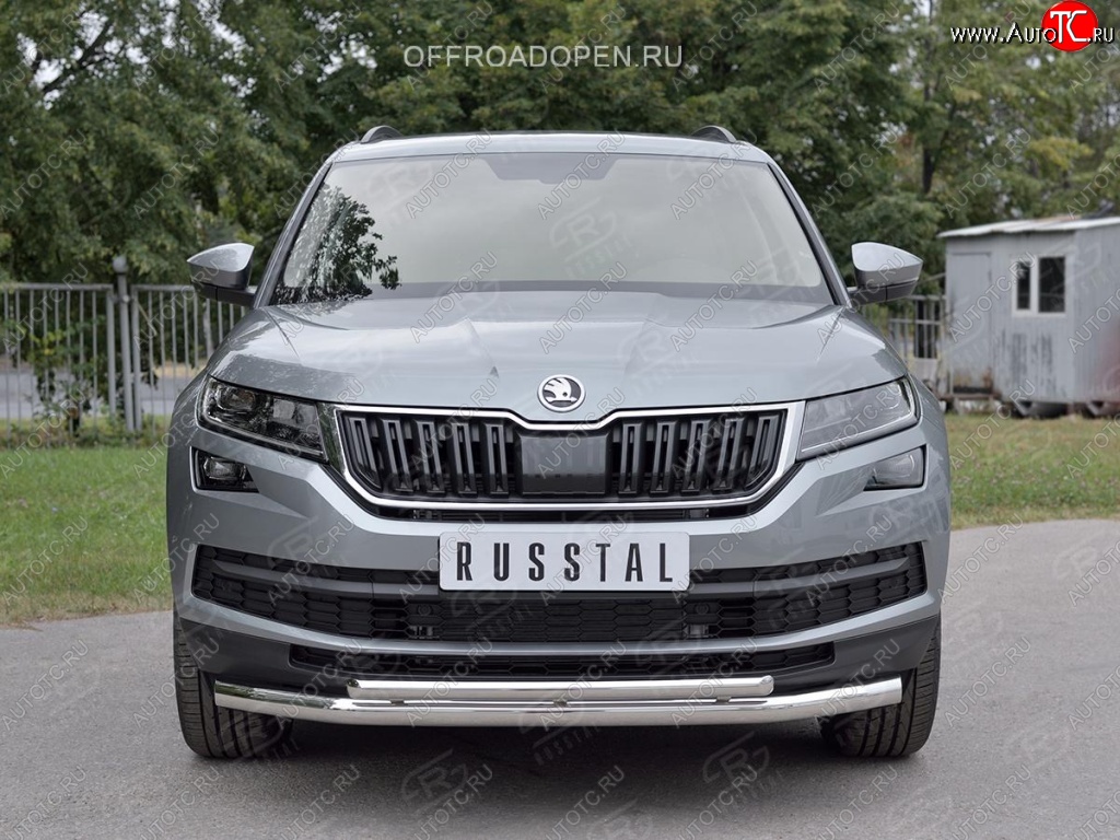 20 999 р. Защита переднего бампера (2 трубы Ø63 и 42 мм, нержавейка) SLITKOFF Skoda Kodiaq NU7 дорестайлинг (2017-2021)  с доставкой в г. Екатеринбург